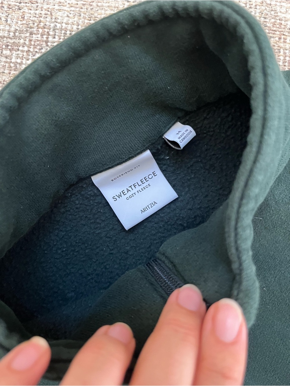Aritzia Sweatfleece Boyfriend Fit Cozy Zip Up in Deep Forest Green Oversized M - Picture 3 of 5
